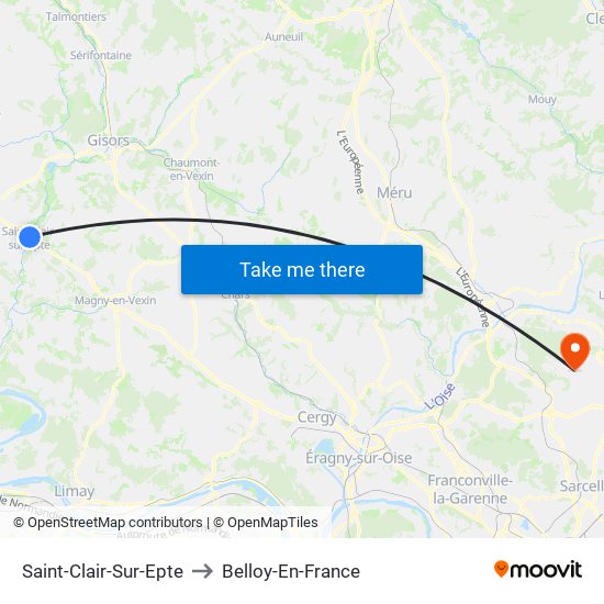 Saint-Clair-Sur-Epte to Belloy-En-France map