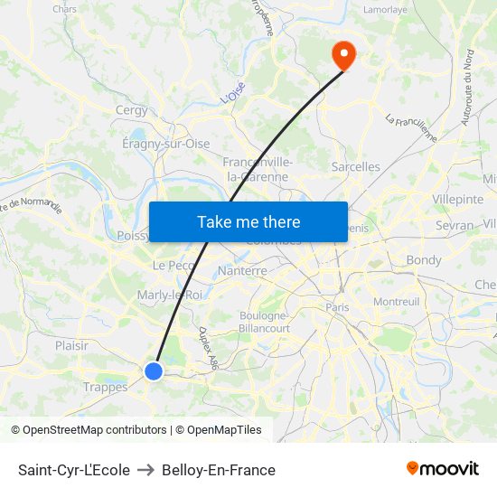 Saint-Cyr-L'Ecole to Belloy-En-France map