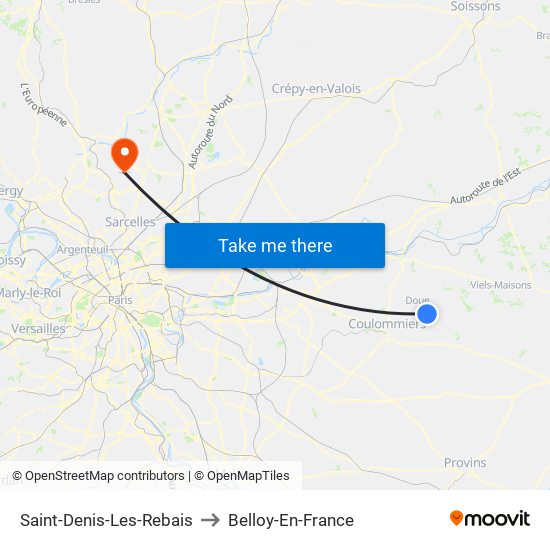 Saint-Denis-Les-Rebais to Belloy-En-France map