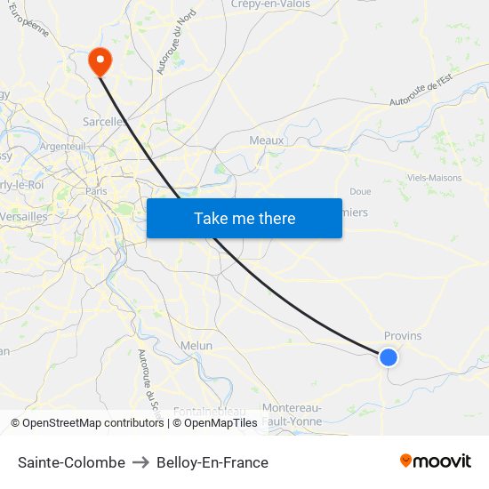Sainte-Colombe to Belloy-En-France map