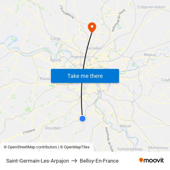 Saint-Germain-Les-Arpajon to Belloy-En-France map