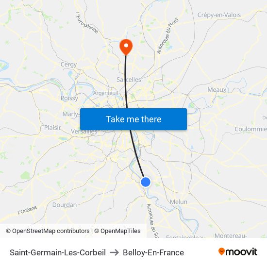 Saint-Germain-Les-Corbeil to Belloy-En-France map