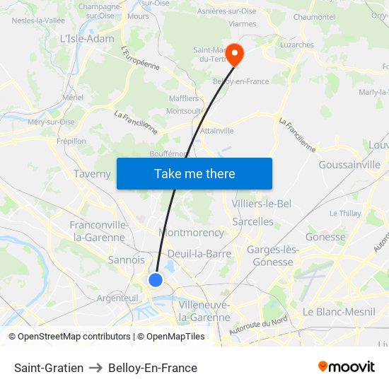 Saint-Gratien to Belloy-En-France map