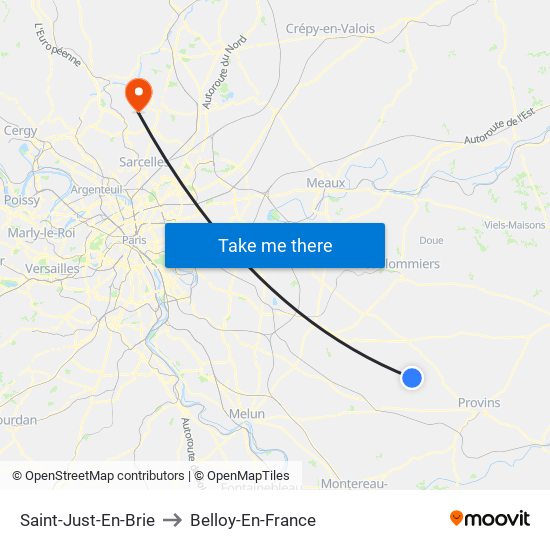 Saint-Just-En-Brie to Belloy-En-France map