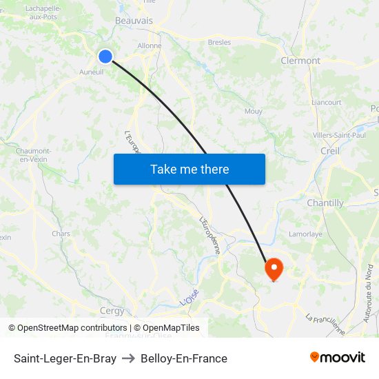 Saint-Leger-En-Bray to Belloy-En-France map