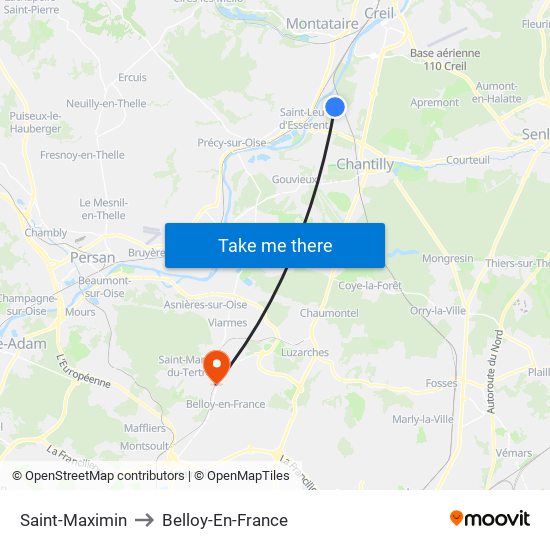 Saint-Maximin to Belloy-En-France map