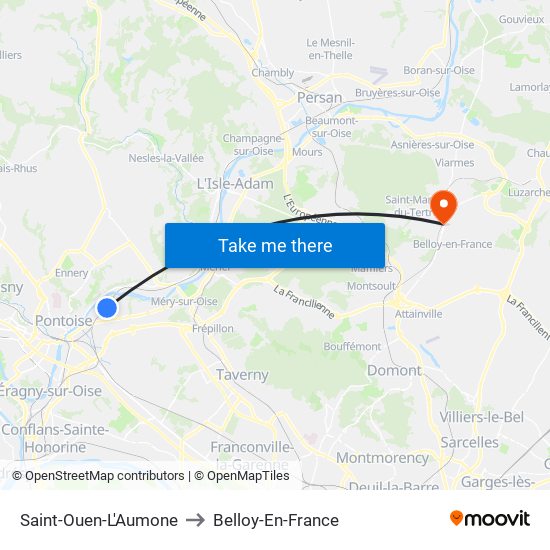Saint-Ouen-L'Aumone to Belloy-En-France map