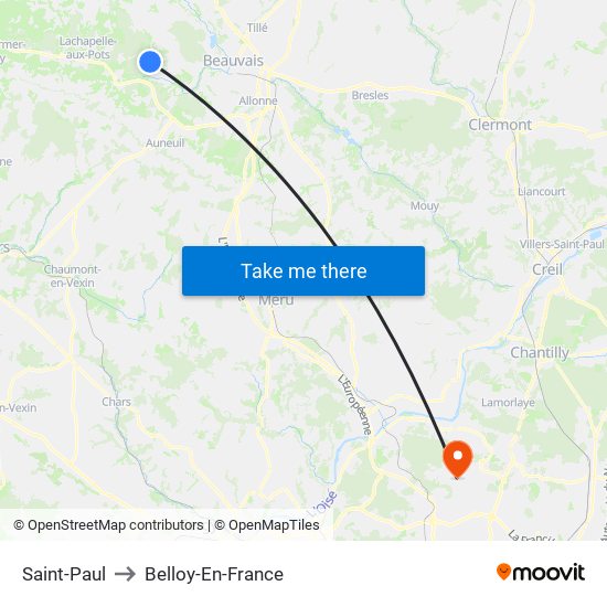 Saint-Paul to Belloy-En-France map