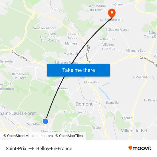 Saint-Prix to Belloy-En-France map