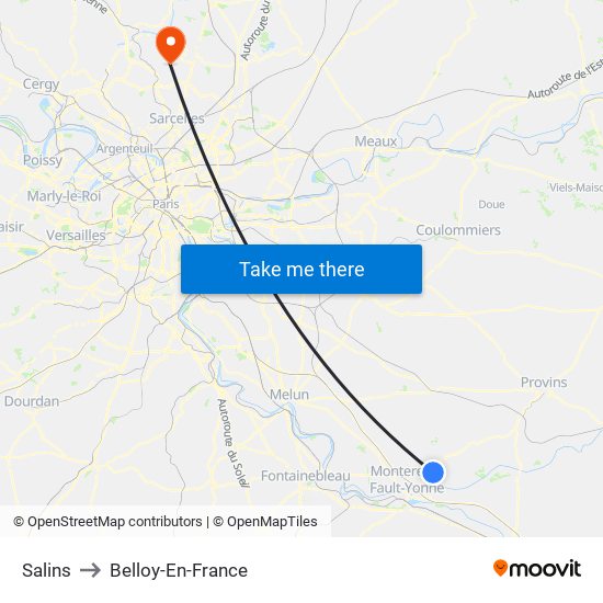 Salins to Belloy-En-France map