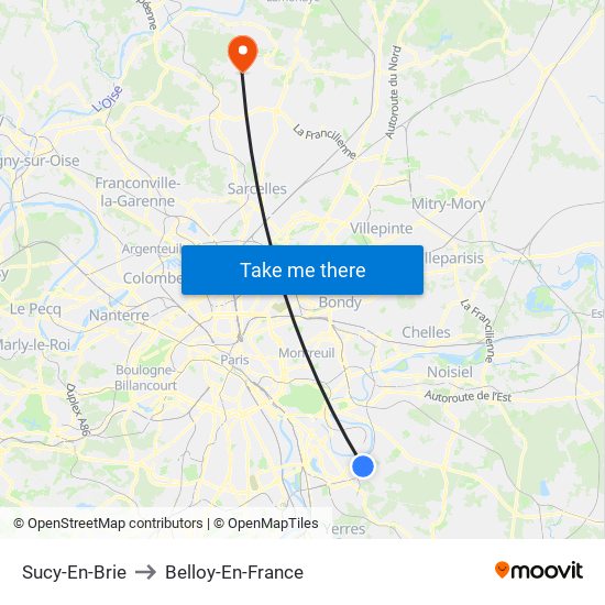 Sucy-En-Brie to Belloy-En-France map