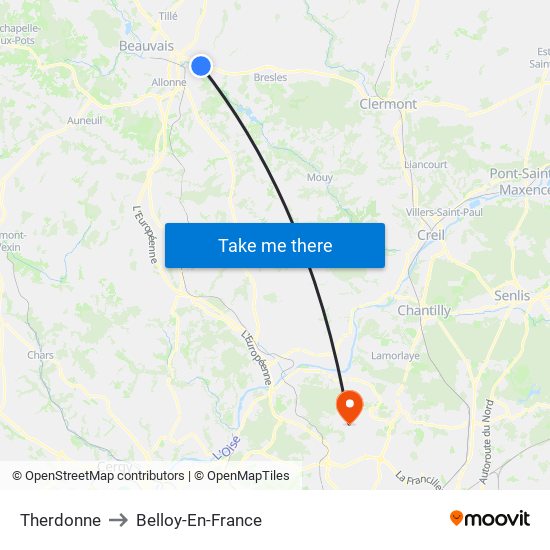 Therdonne to Belloy-En-France map