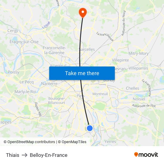 Thiais to Belloy-En-France map