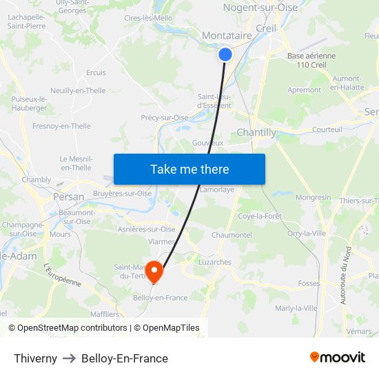 Thiverny to Belloy-En-France map