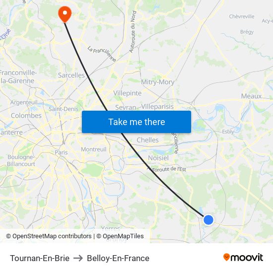 Tournan-En-Brie to Belloy-En-France map