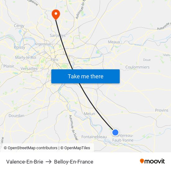 Valence-En-Brie to Belloy-En-France map