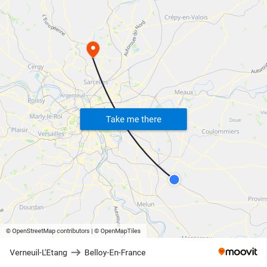 Verneuil-L'Etang to Belloy-En-France map