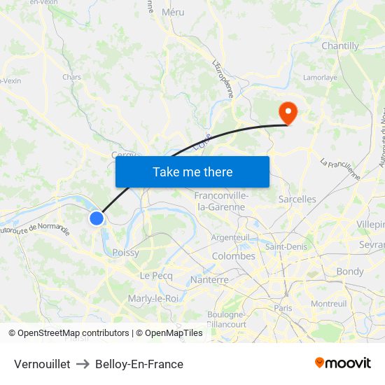 Vernouillet to Belloy-En-France map