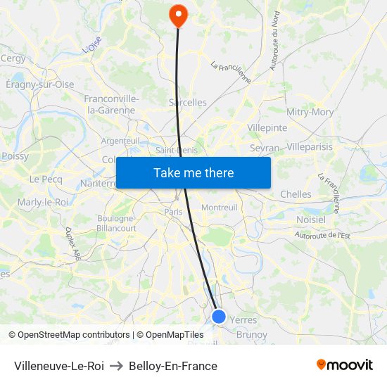 Villeneuve-Le-Roi to Belloy-En-France map