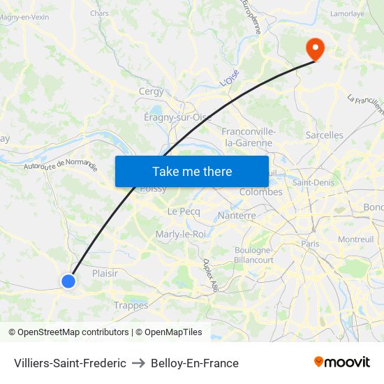 Villiers-Saint-Frederic to Belloy-En-France map