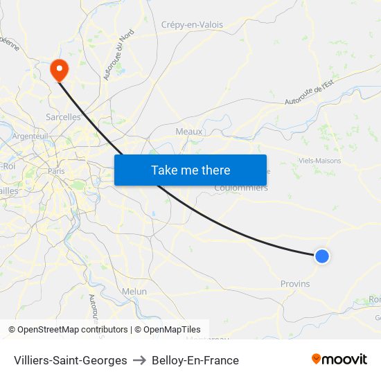 Villiers-Saint-Georges to Belloy-En-France map