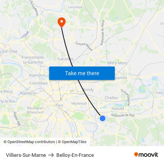 Villiers-Sur-Marne to Belloy-En-France map