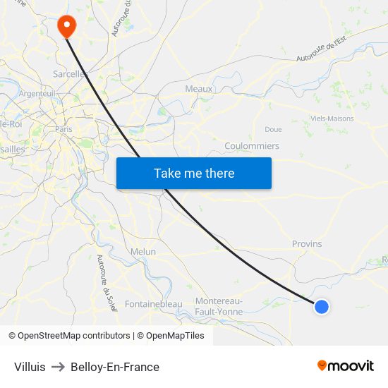 Villuis to Belloy-En-France map