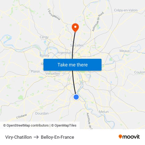 Viry-Chatillon to Belloy-En-France map