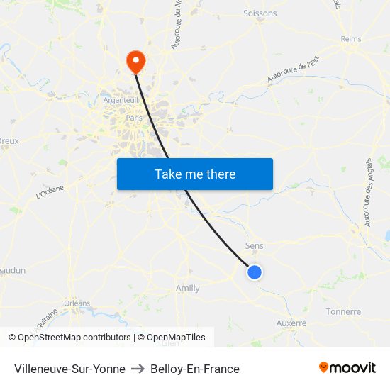 Villeneuve-Sur-Yonne to Belloy-En-France map