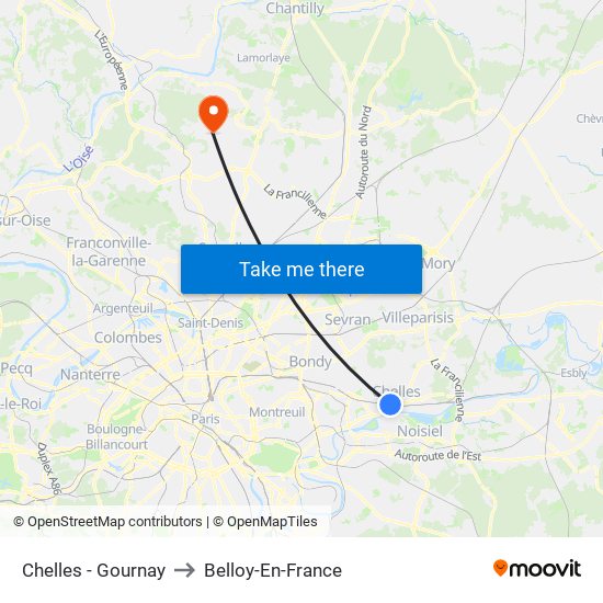 Chelles - Gournay to Belloy-En-France map