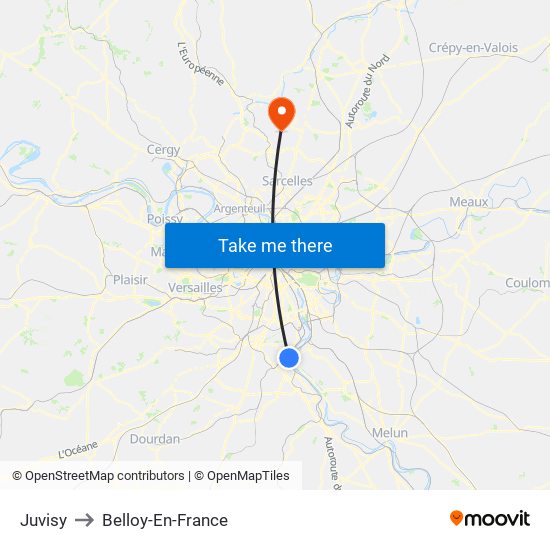 Juvisy to Belloy-En-France map