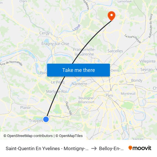 Saint-Quentin En Yvelines - Montigny-Le-Bretonneux to Belloy-En-France map