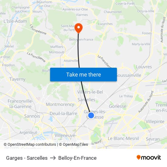 Garges - Sarcelles to Belloy-En-France map