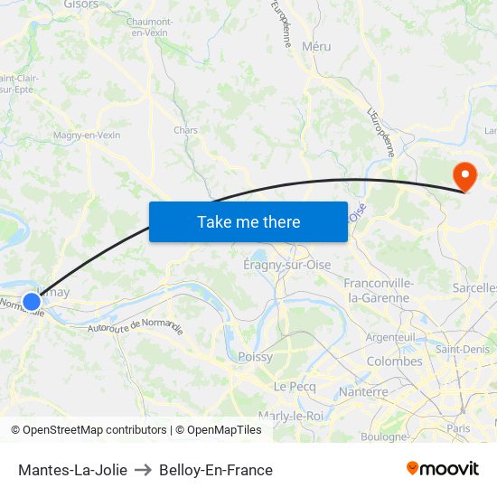 Mantes-La-Jolie to Belloy-En-France map