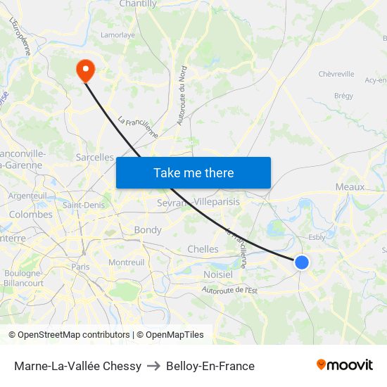 Marne-La-Vallée Chessy to Belloy-En-France map