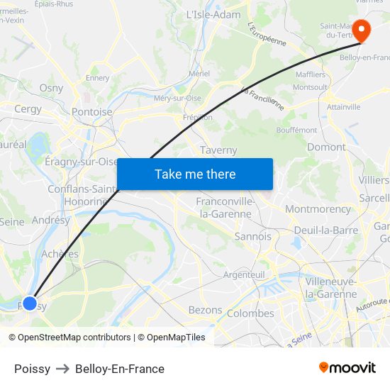 Poissy to Belloy-En-France map