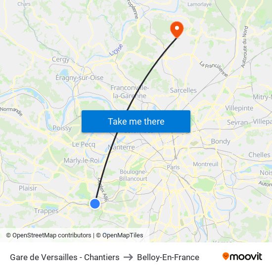 Gare de Versailles - Chantiers to Belloy-En-France map
