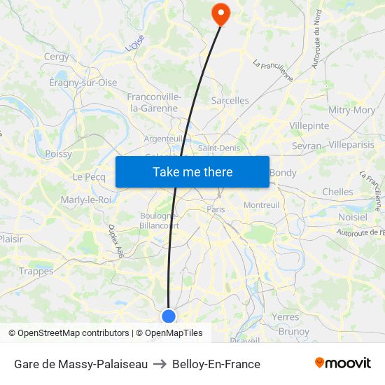Gare de Massy-Palaiseau to Belloy-En-France map