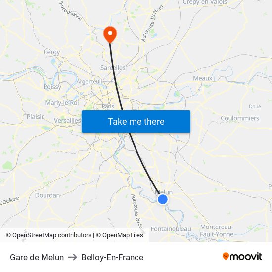 Gare de Melun to Belloy-En-France map