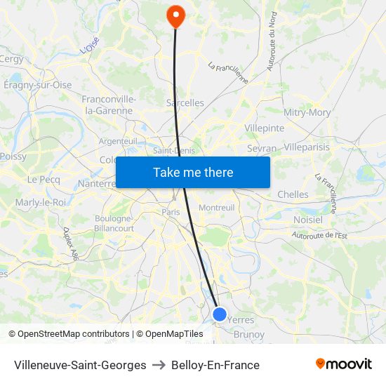Villeneuve-Saint-Georges to Belloy-En-France map