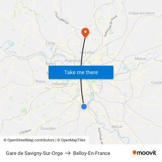Gare de Savigny-Sur-Orge to Belloy-En-France map