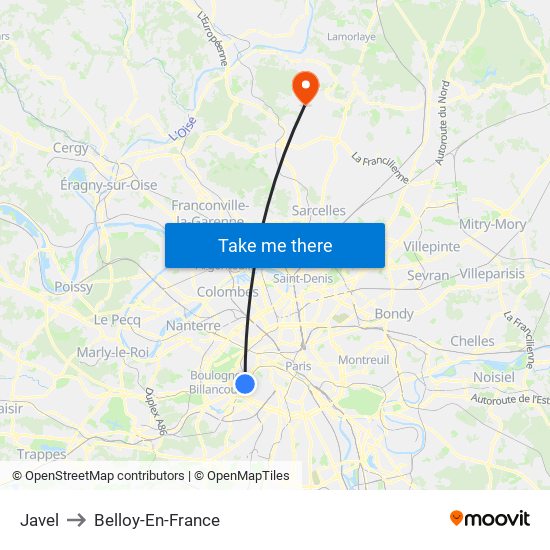 Javel to Belloy-En-France map