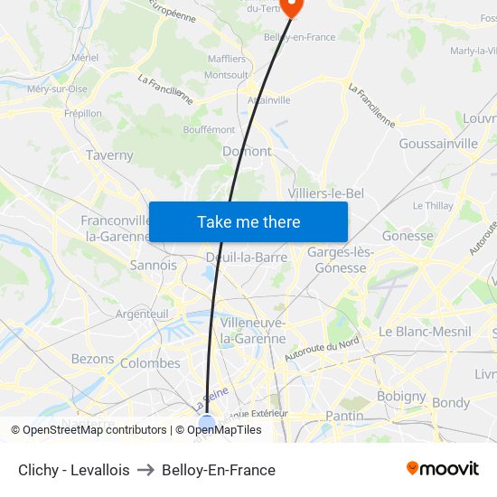 Clichy - Levallois to Belloy-En-France map