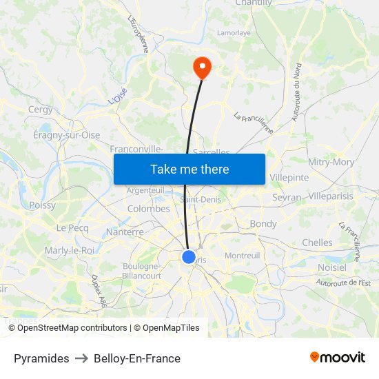Pyramides to Belloy-En-France map