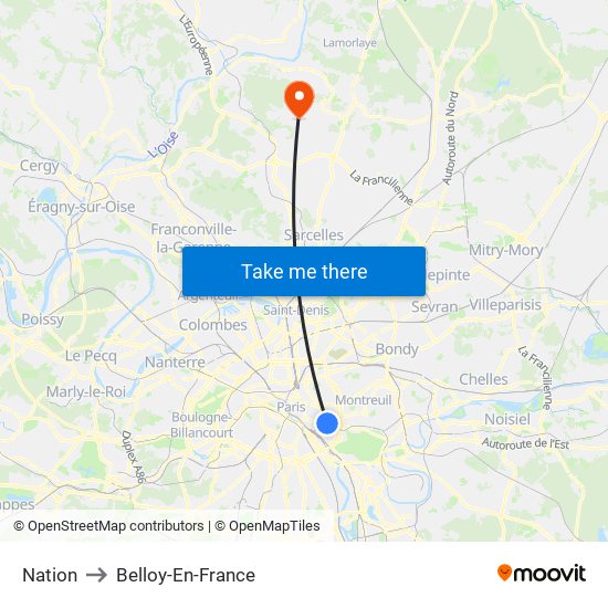 Nation to Belloy-En-France map