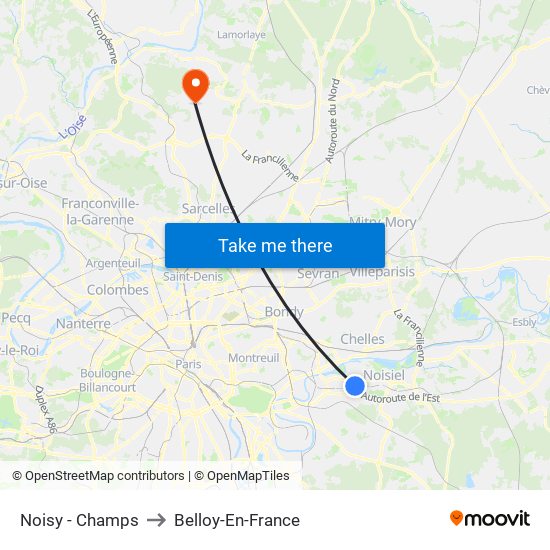 Noisy - Champs to Belloy-En-France map