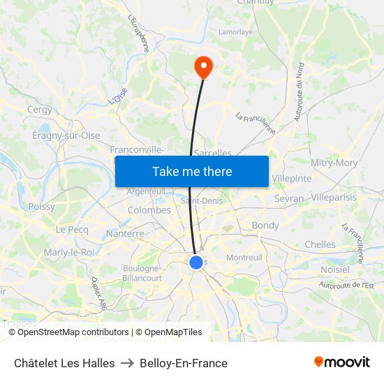 Châtelet Les Halles to Belloy-En-France map