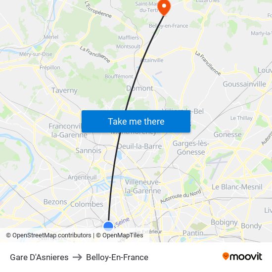 Gare D'Asnieres to Belloy-En-France map