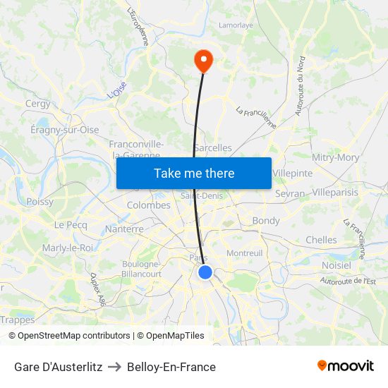 Gare D'Austerlitz to Belloy-En-France map
