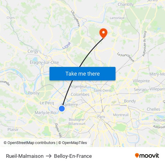 Rueil-Malmaison to Belloy-En-France map